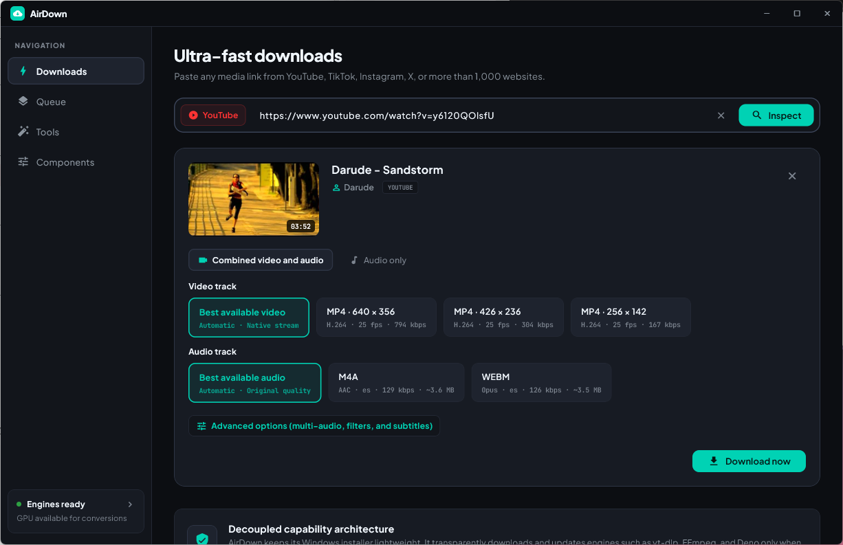 Interfaz de usuario real de AirDown