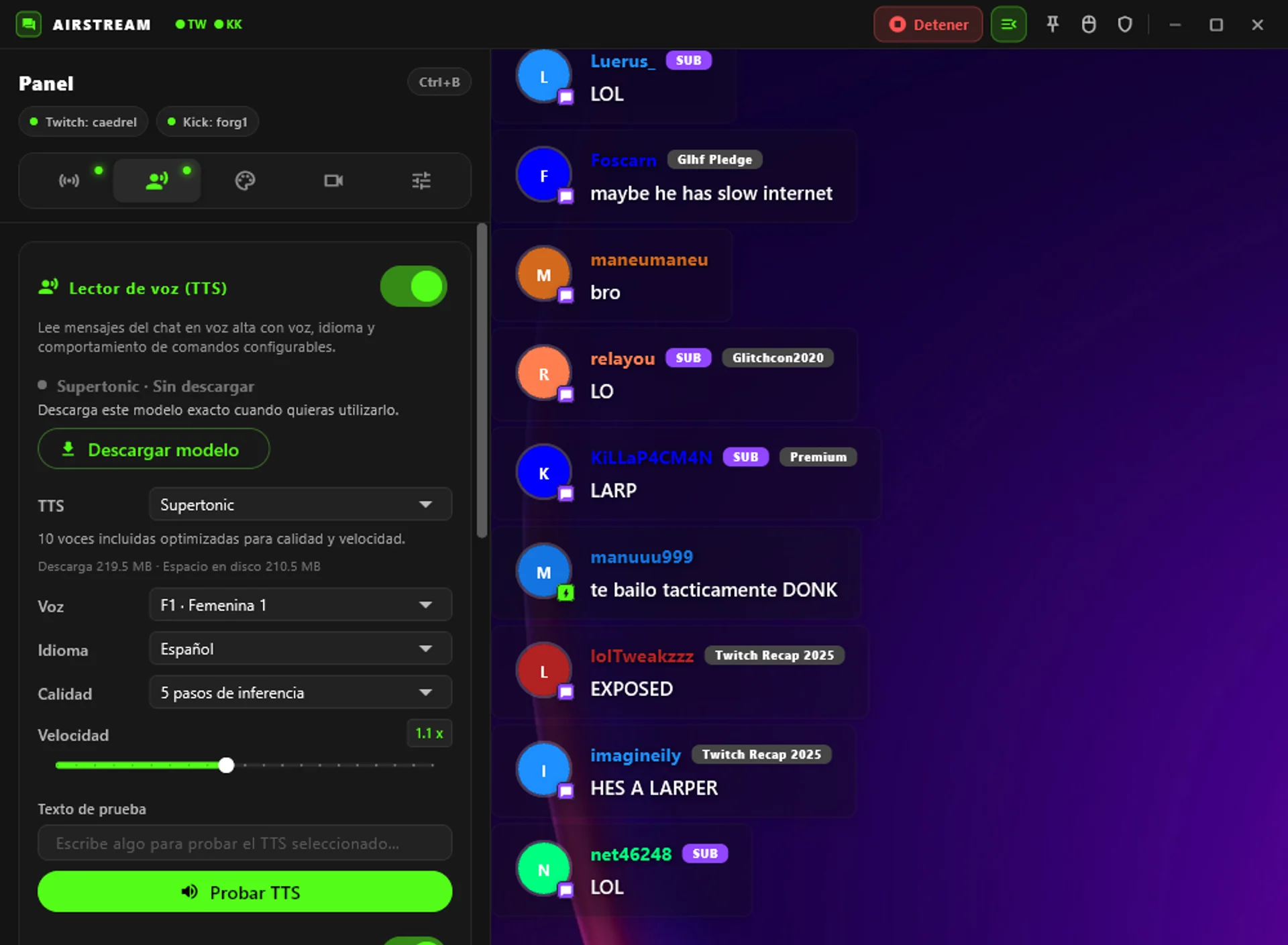 Configuración de texto a voz de AirStream Studio