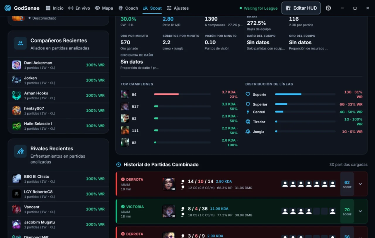 GodSense: panel de scout e historial de partidas
